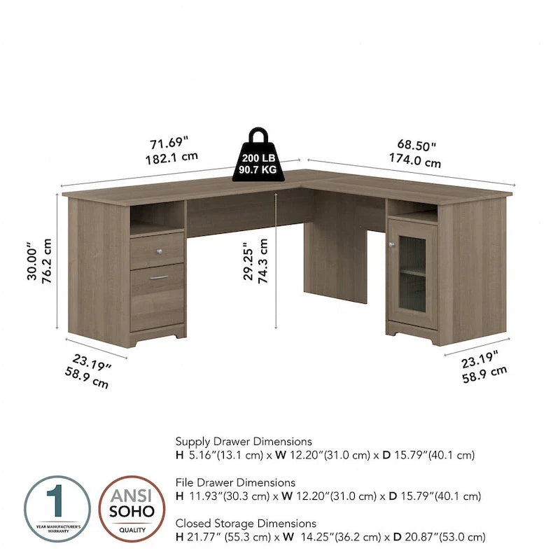 Bureau d'ordinateur en L Cabot 72W avec rangement par Bush Furniture