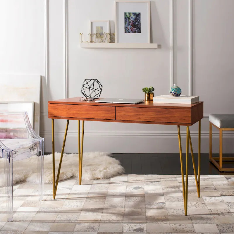 SAFAVIEH Ladonna Bureau 2 tiroirs en pin naturel
