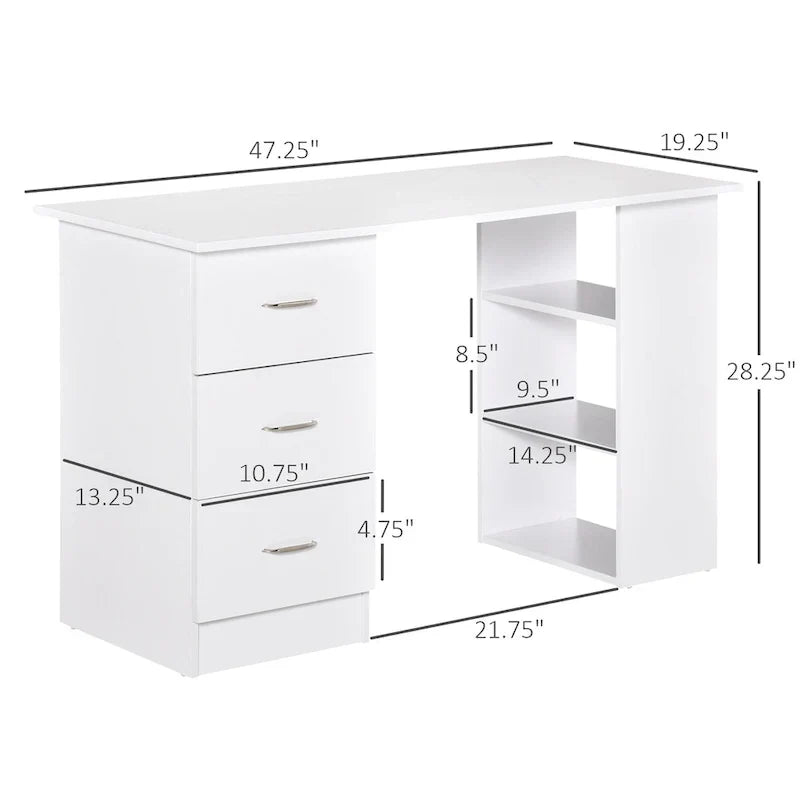 Bureau informatique moderne avec tiroirs et étagères de rangement réversibles pour bureau à domicile, dortoir ou appartement