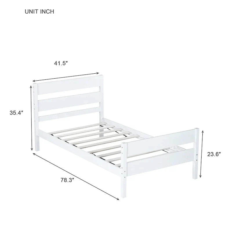 Lit jumeau avec tête et pied de lit, blanc, design compact avec rangement