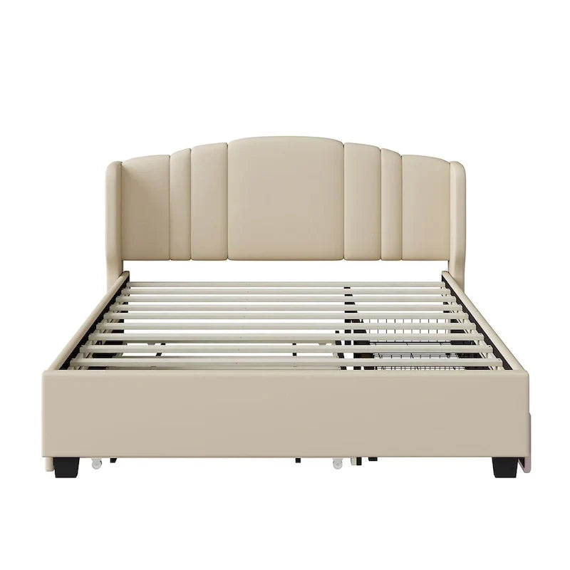 Lit plateforme Queen en lin avec lit gigogne et 2 tiroirs, sommier tapissier non requis