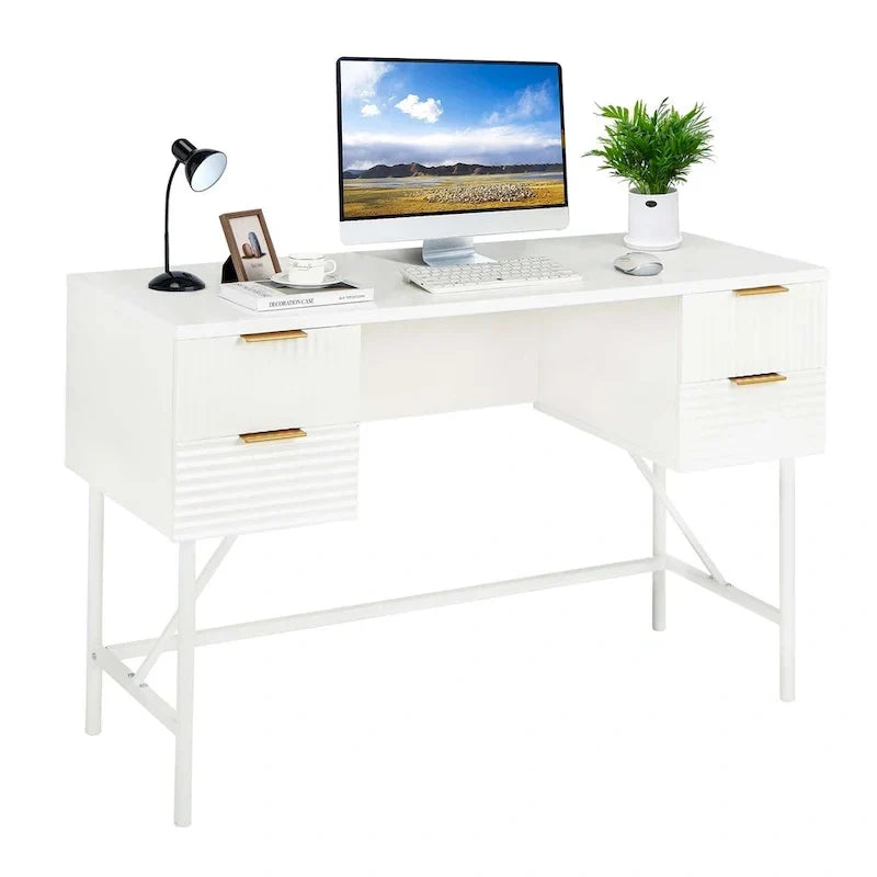 Costway Bureau informatique 48" avec 4 tiroirs de rangement et cadre métallique moderne