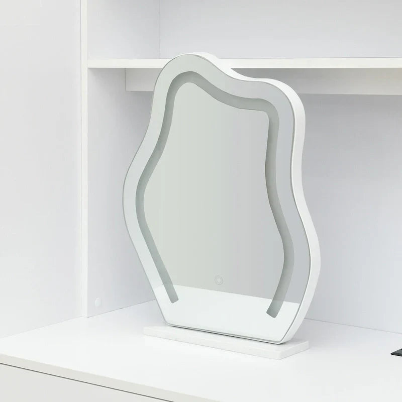 Penderie 4-en-1 avec coiffeuse, armoire de chambre avec miroir éclairé, armoire à deux portes