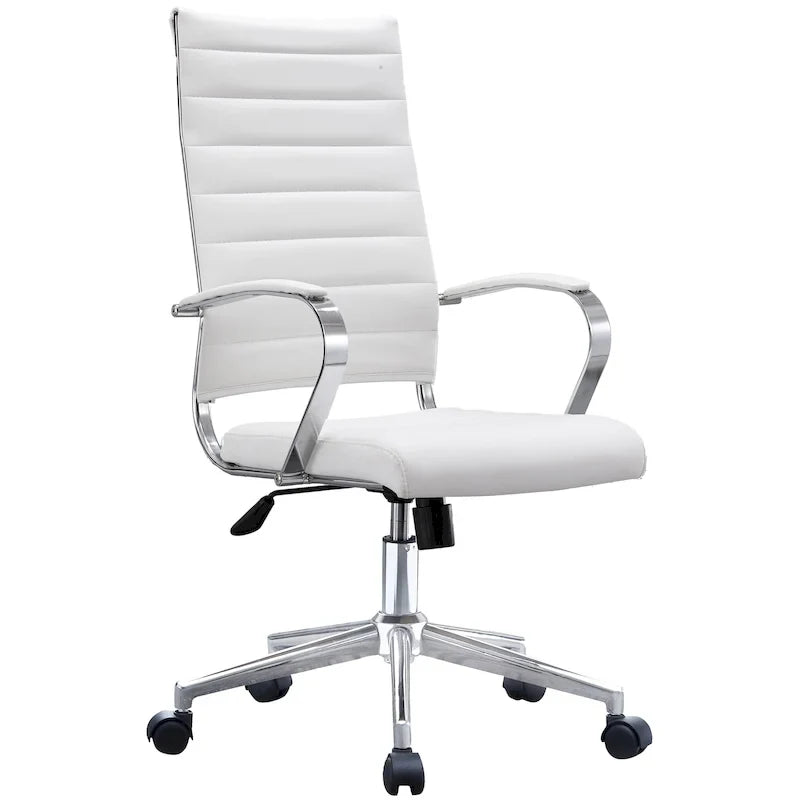 Fauteuil de bureau moderne à dossier haut en cuir PU nervuré, inclinable pour salle de conférence, ordinateur, chef, tâche de direction, patron