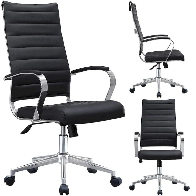Fauteuil de bureau moderne à dossier haut, en cuir PU nervuré, pivotant et inclinable, pour salle de conférence, chaise de bureau avec coussin, pour patron