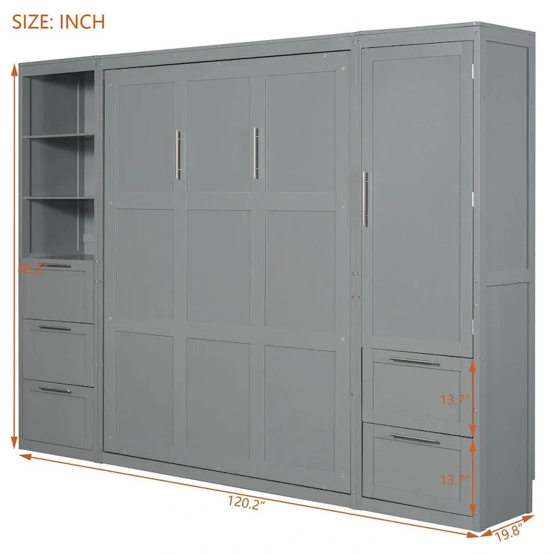 Lit escamotable Queen moderne avec placard et tiroirs