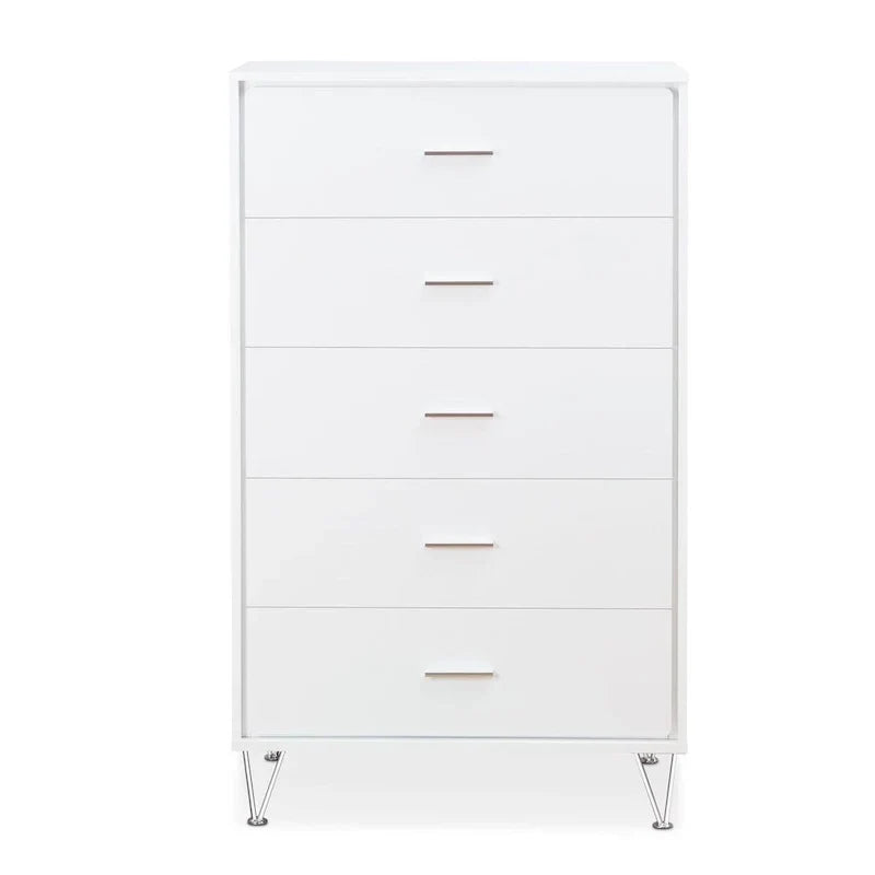 Commode verticale 5 tiroirs en bois massif, commode moderne en bois avec grand espace de rangement pour chambre à coucher, salon
