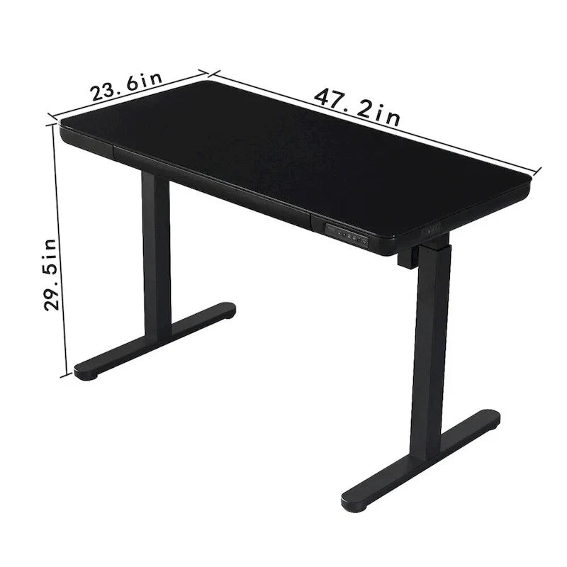 KOWO Bureau électrique debout en verre de 48 pouces avec plateau en verre trempé, poste de travail assis-debout réglable en hauteur pour bureau moderne