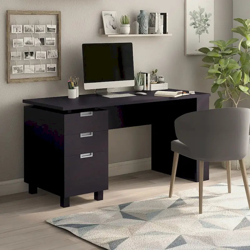 Bureau informatique Morr Modern Espresso de 59 pouces en bois avec 2 tiroirs par Furniture of America