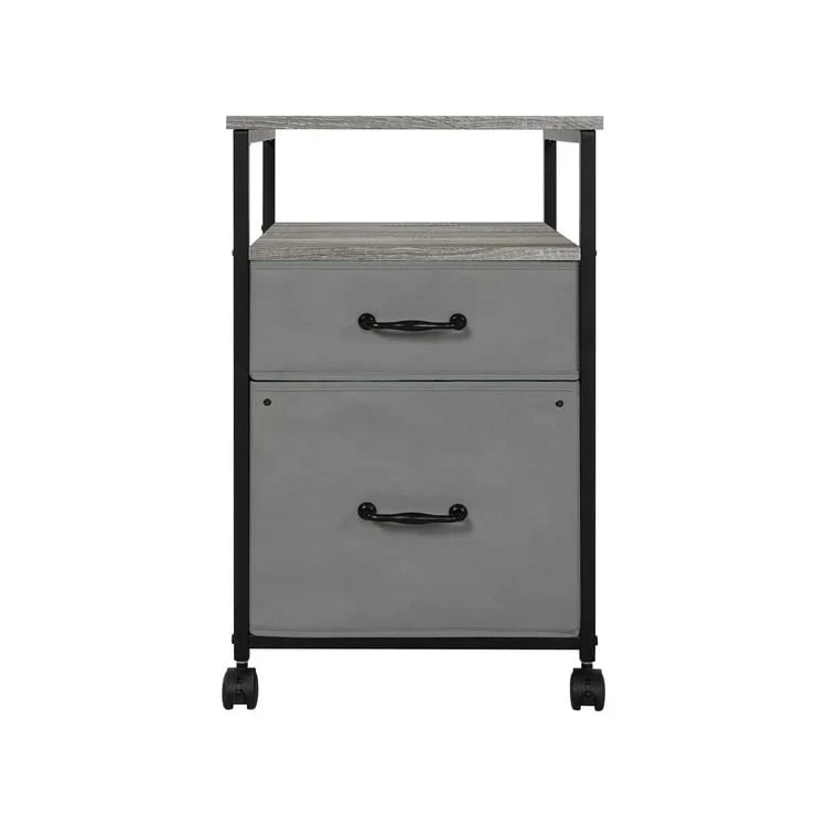 Meuble de classement mobile à 2 tiroirs avec support d'imprimante roulant avec étagère de rangement ouverte, armoire de classement verticale en tissu