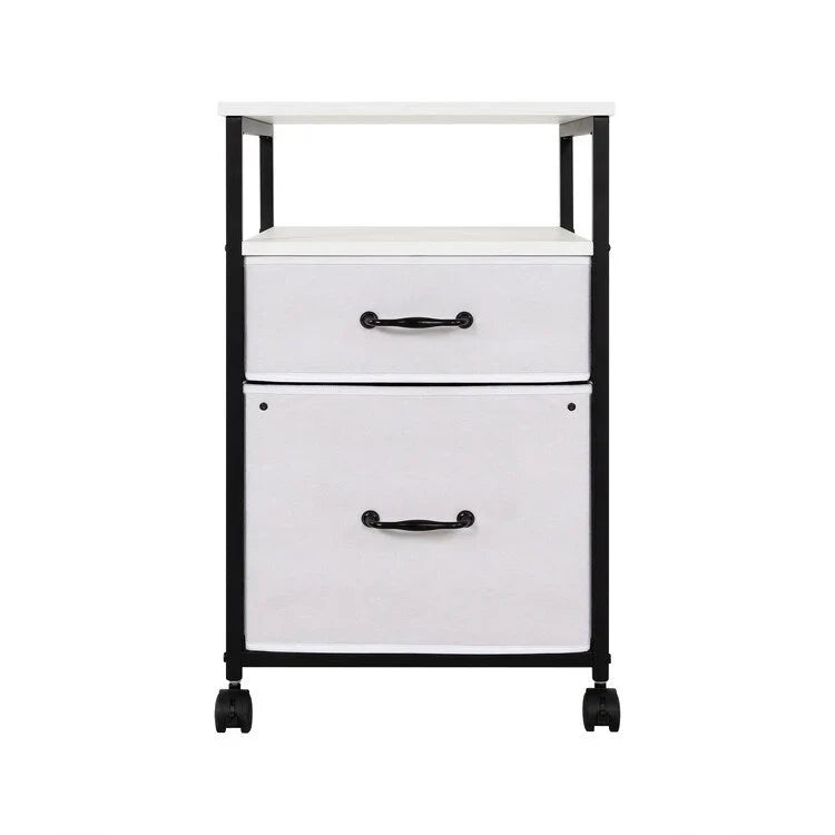 Meuble de classement mobile à 2 tiroirs avec support d'imprimante roulant avec étagère de rangement ouverte, armoire de classement verticale en tissu