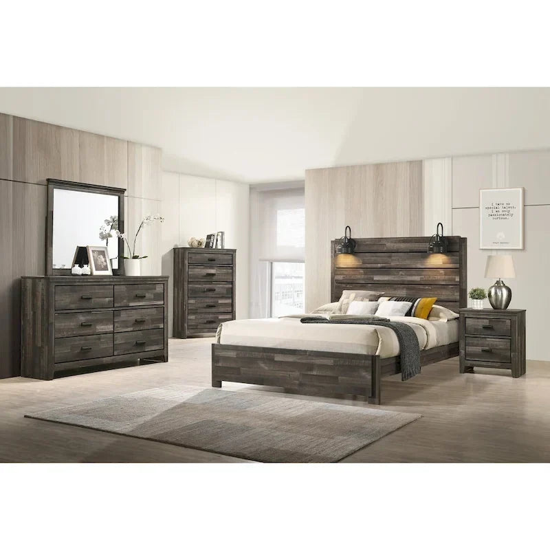 Ensemble de chambre à coucher Edyth 3 pièces marron avec plateforme