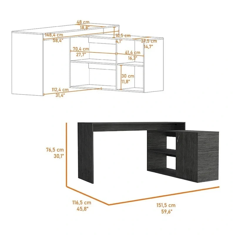 Bureau d'angle avec deux étagères et une armoire à porte unique FM Furniture Dallas