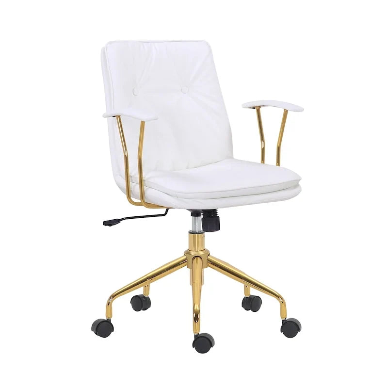 Porthos Home Tilly, chaise de bureau, cuir PU, piétement à roulettes en chrome doré