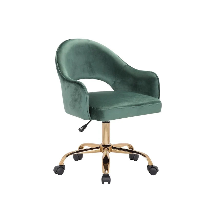 Chaise de bureau pivotante en velours Porthos Home Camron, pieds chromés dorés