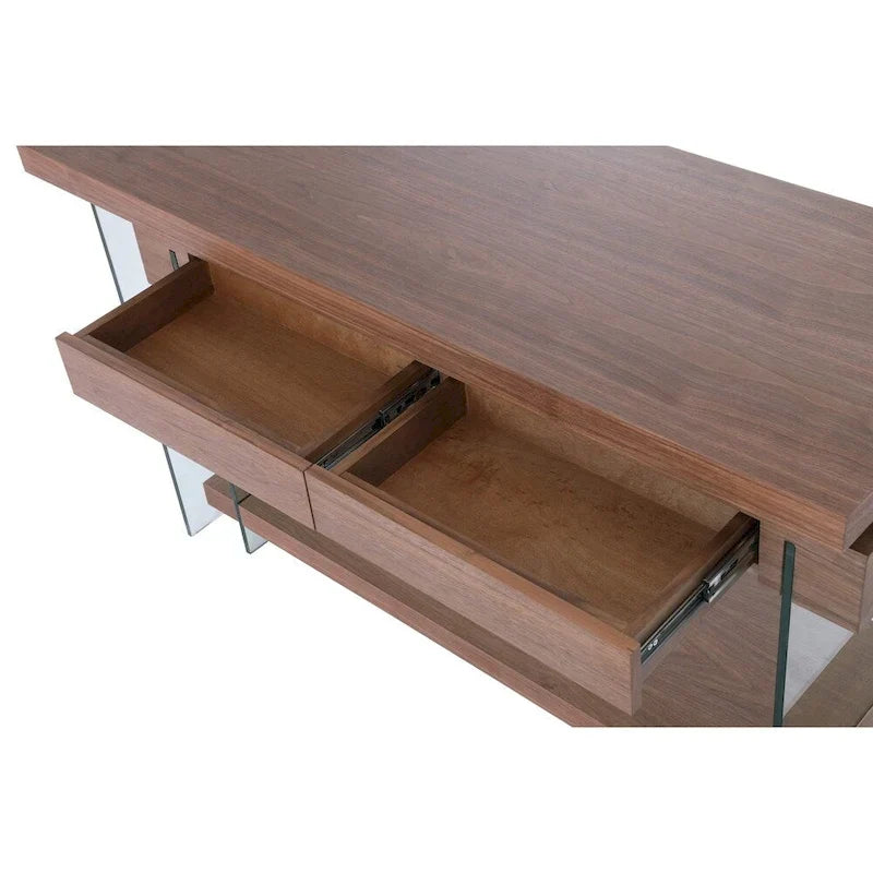 Bureau en bois rotatif en verre et placage de noyer Somette