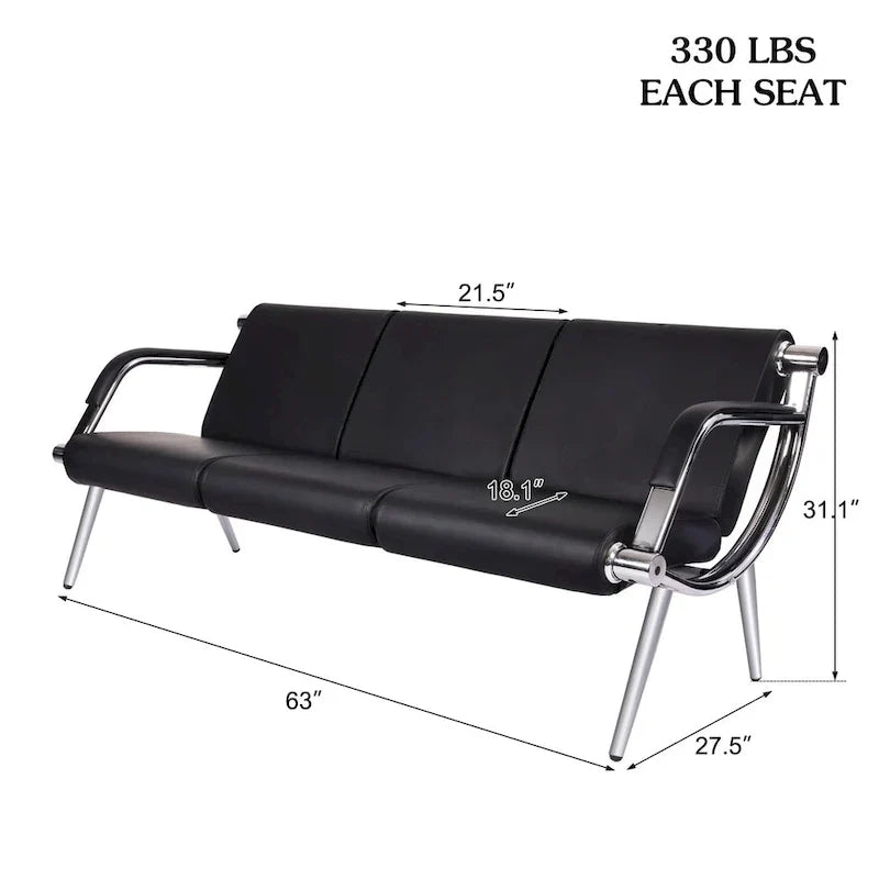 Kinbor - Chaise d'attente 3 places, Banc de réception en cuir PU pour aéroport, Chaise visiteur pour banque, salon, bureau, hôpital