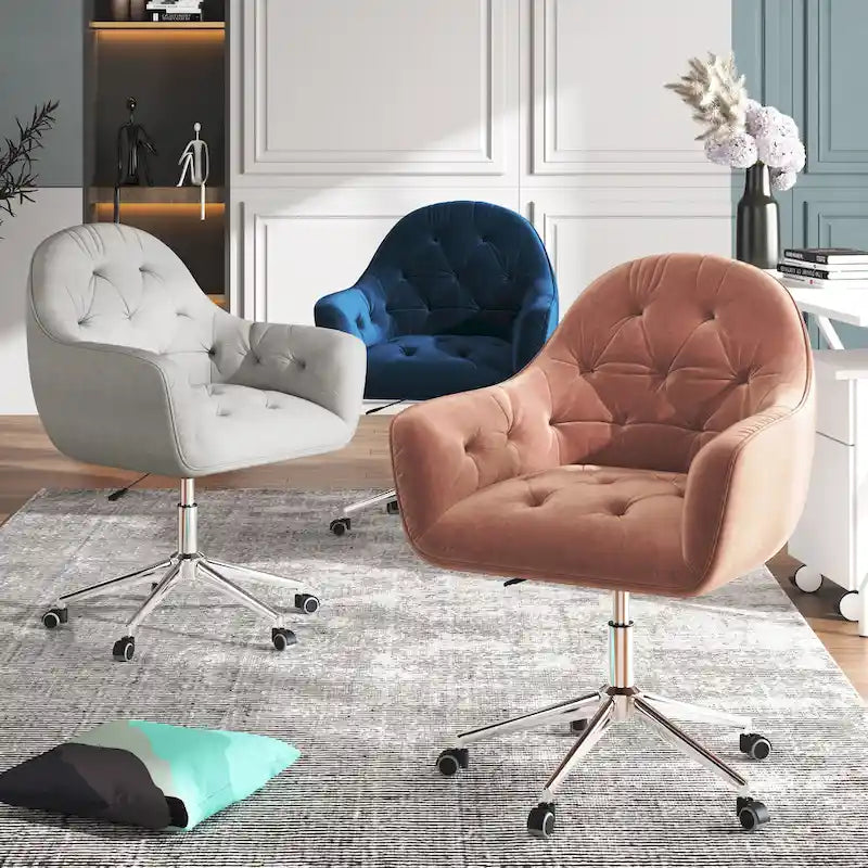 Chaise de bureau pivotante réglable en velours tufté Corvus Hernals
