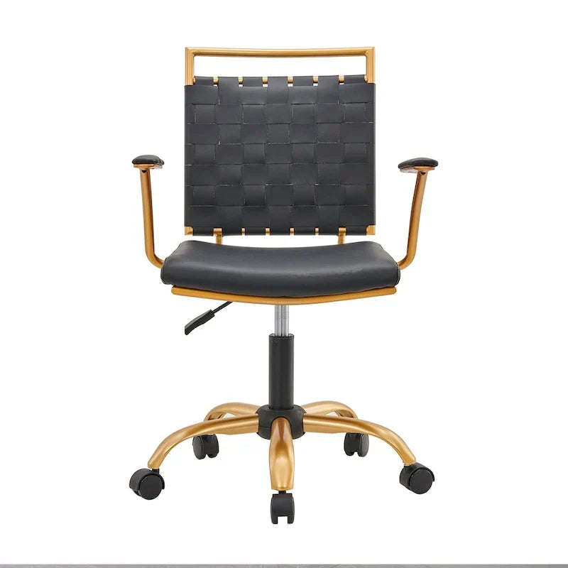 Chaise de bureau pivotante à dossier mi-haut en cuir doré LUXMOD pour ordinateur