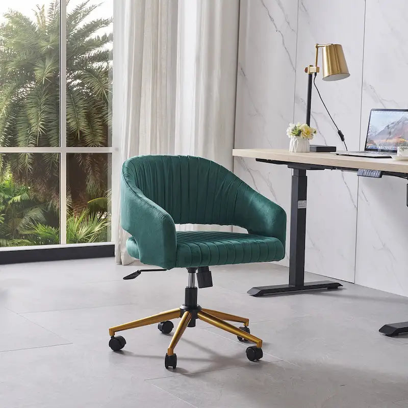 Chaise de bureau moderne dorée en velours pivotante et réglable en hauteur