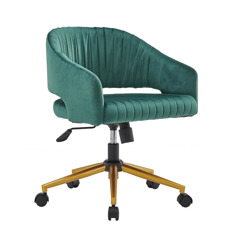 Chaise de bureau moderne dorée en velours pivotante et réglable en hauteur
