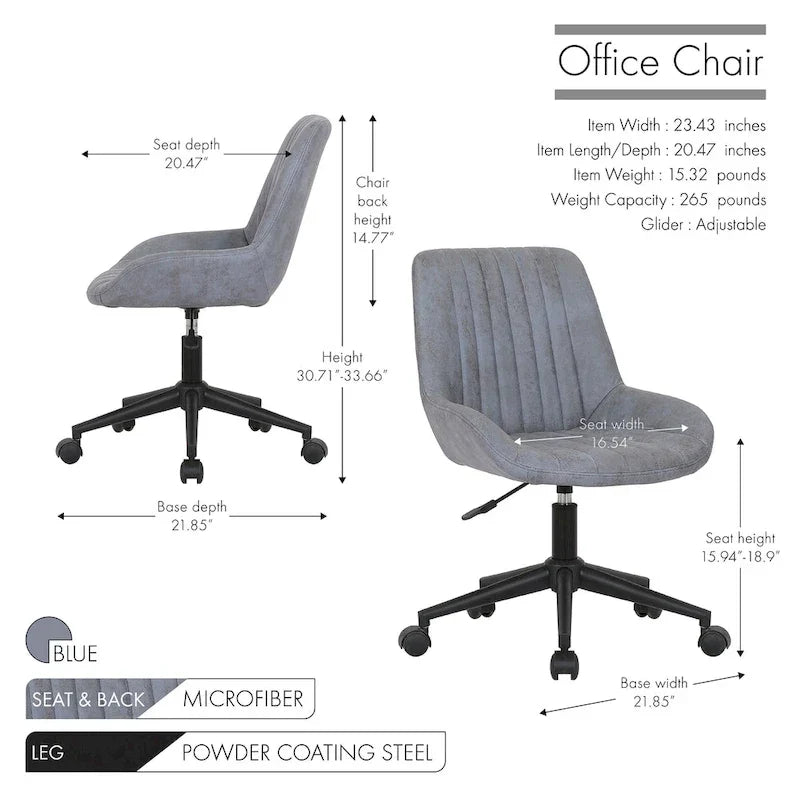 Porthos Home Cabe Chaise de bureau pivotante, Revêtement en microfibre