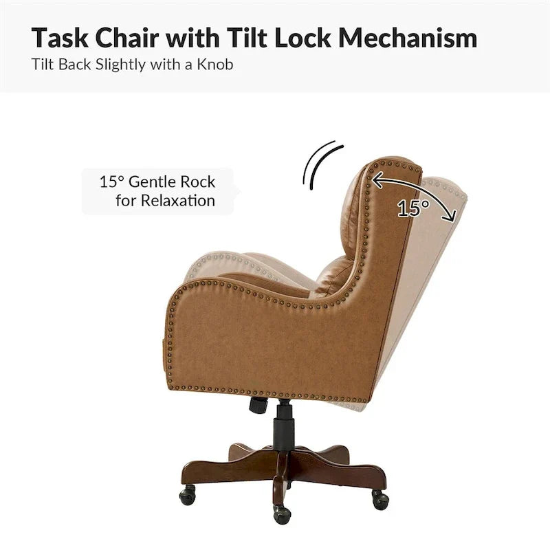 Fauteuil de bureau pivotant Pete en similicuir à hauteur réglable avec mécanisme d'inclinaison par HULALA HOME