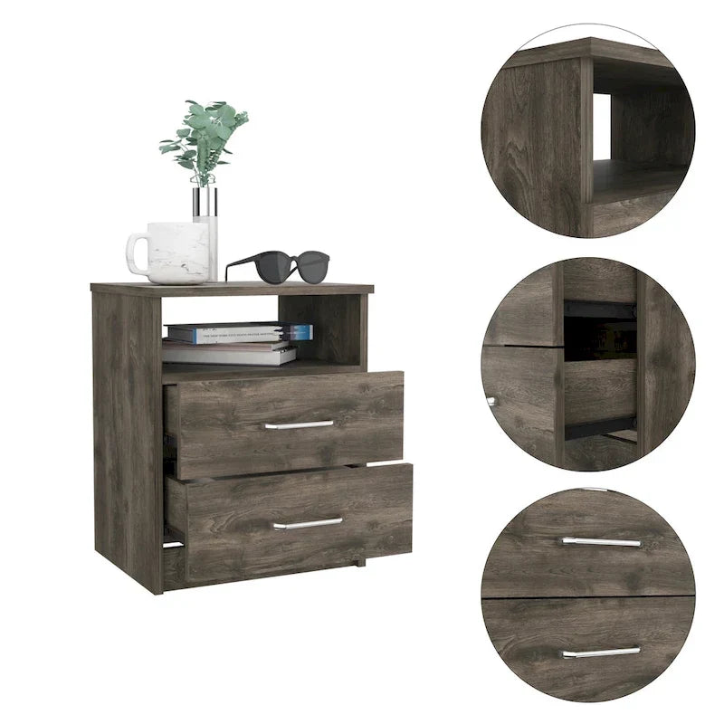 Table de chevet FM Furniture Oklahoma avec deux tiroirs et une étagère