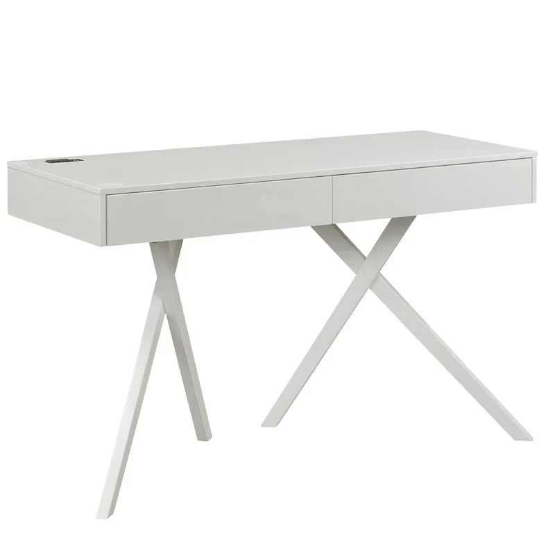 Bureau Foli Transitional de 47 po en bois avec 2 tiroirs, ports USB et prises électriques par Furniture of America