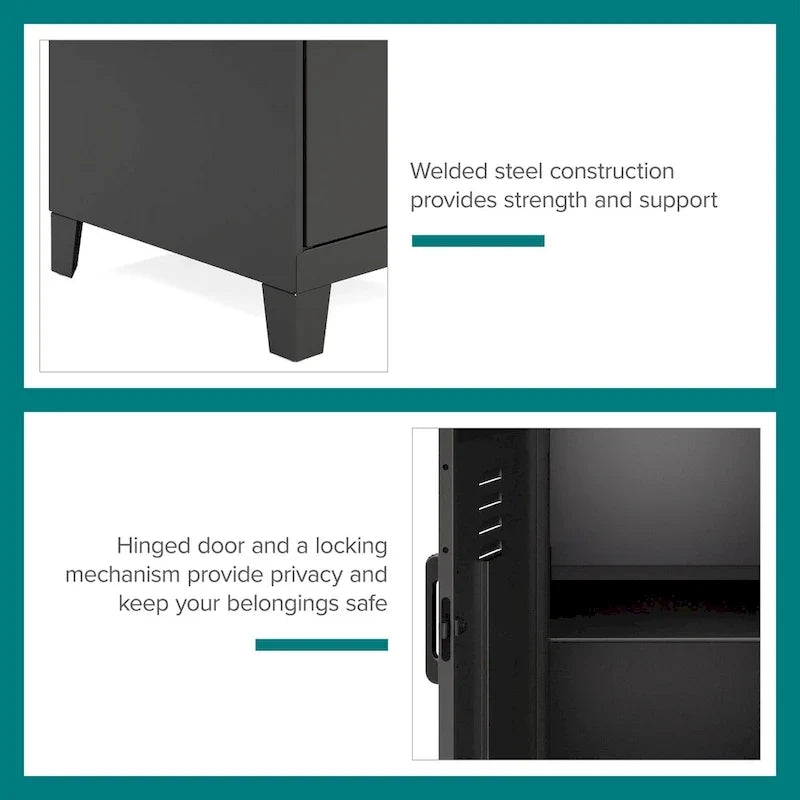Armoire de rangement compacte à 2 étagères avec porte ventilée, 27,5 po H
