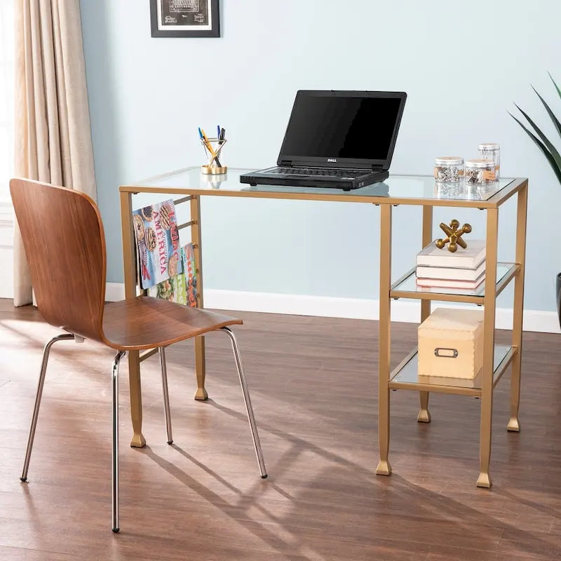 Bureau d'écriture Amelie en métal doré et verre de SEI Furniture