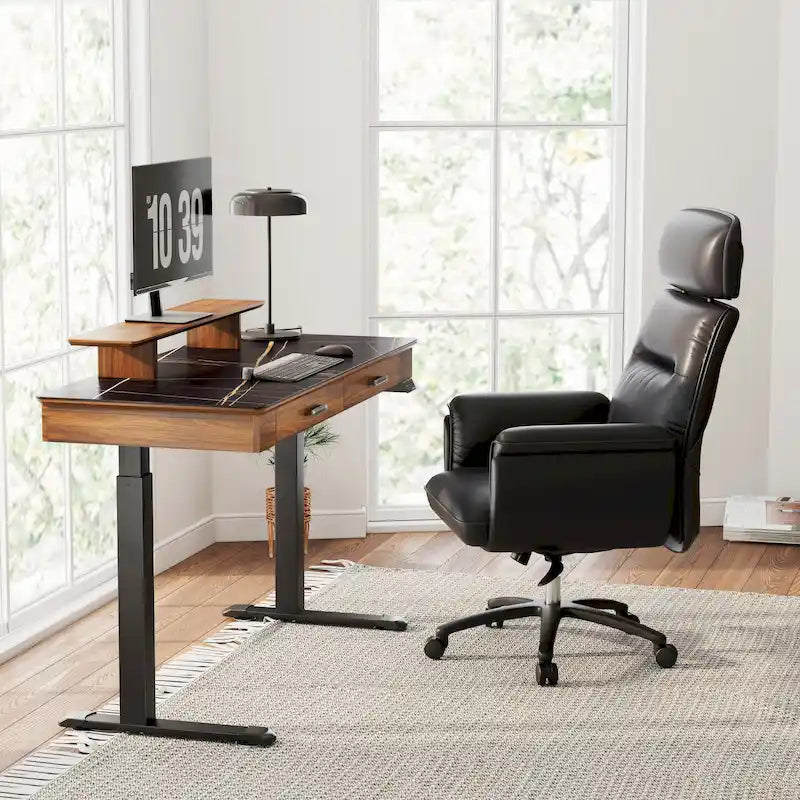 Eureka Ergonomic Bureau debout 55 Slate Stone Bureau de Direction avec 2 Tiroirs et Support Moniteur