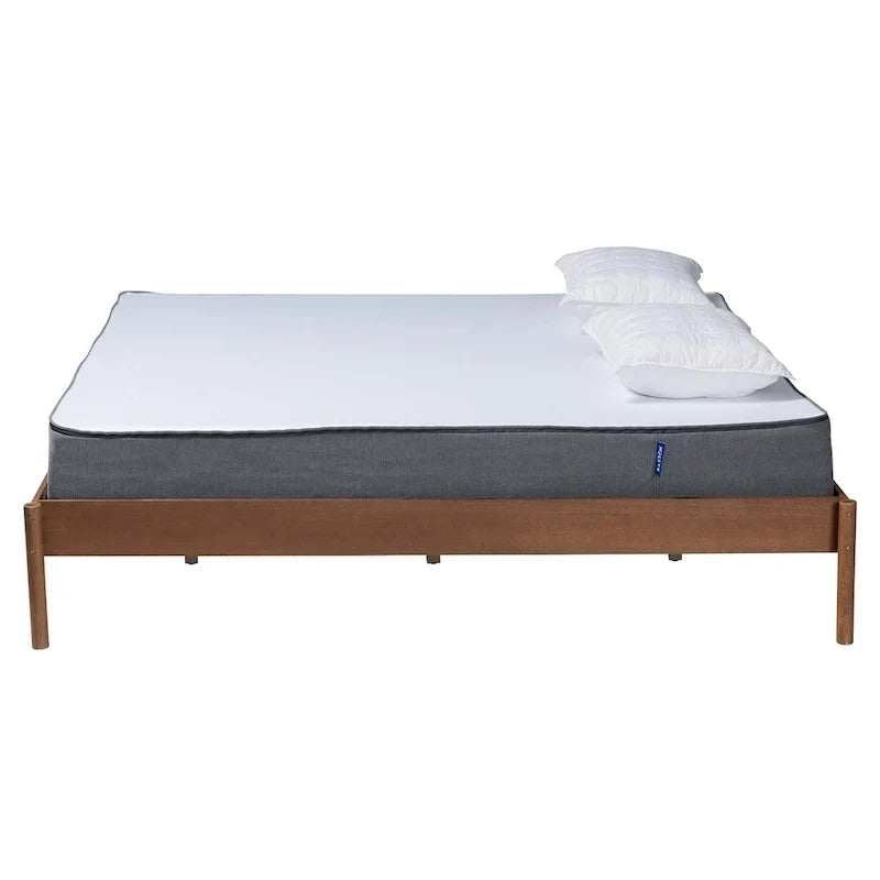Cadre de lit Queen Size en bois de frêne et noyer, fini Agatis Mid-Century Modern