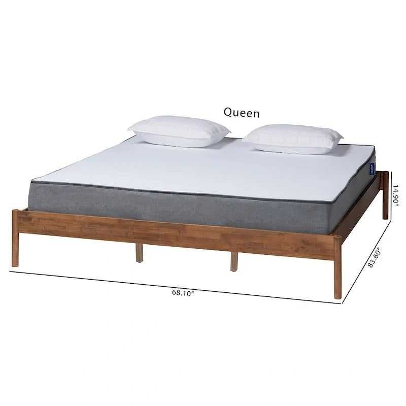 Cadre de lit Queen Size en bois de frêne et noyer, fini Agatis Mid-Century Modern
