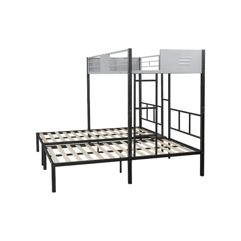 Lit superposé triple avec panneau d'aération/ Cadre métallique robuste/ Lattes en bois silencieuses/ Séparable en trois lits/ Pas besoin de sommier tapissier