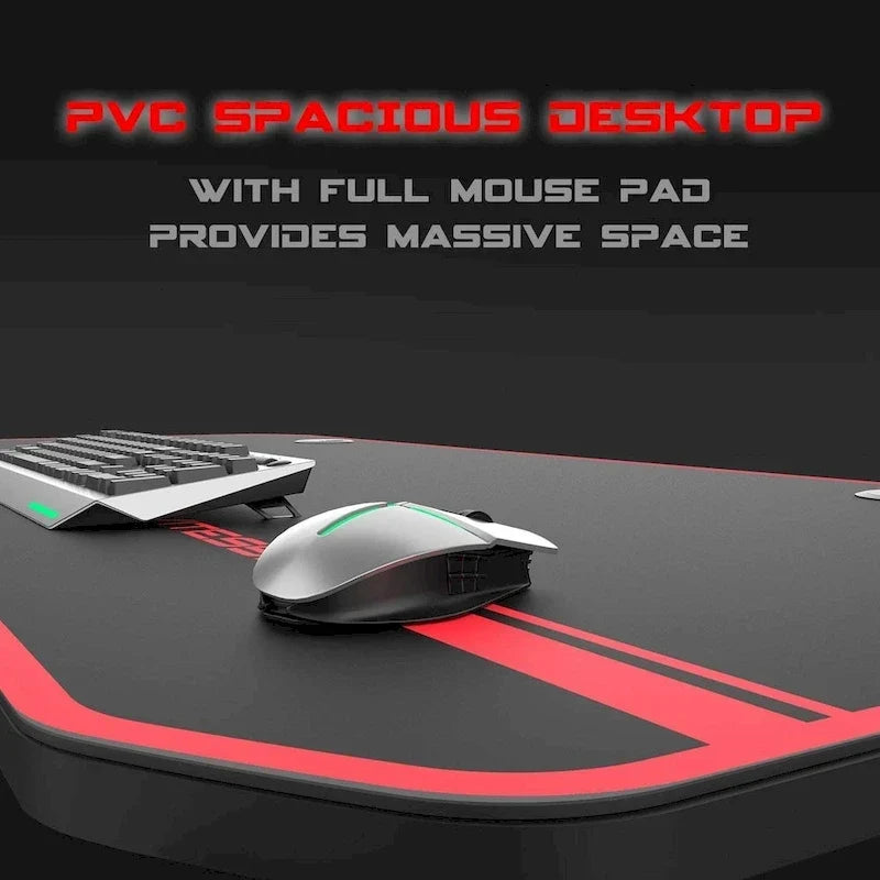 Bureau de jeu ergonomique BOSSIN en forme de T avec tapis de souris pleine surface, support de manette, porte-gobelet et crochet pour casque