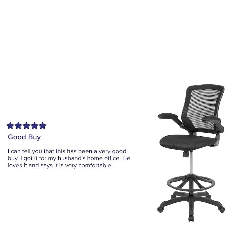 Chaise de bureau ergonomique mi-dossier en maille avec anneau repose-pieds et accoudoirs relevables
