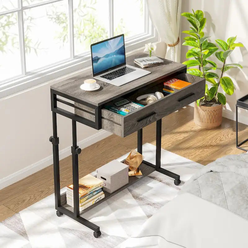 Bureau mobile portable pour ordinateur portable avec tiroirs