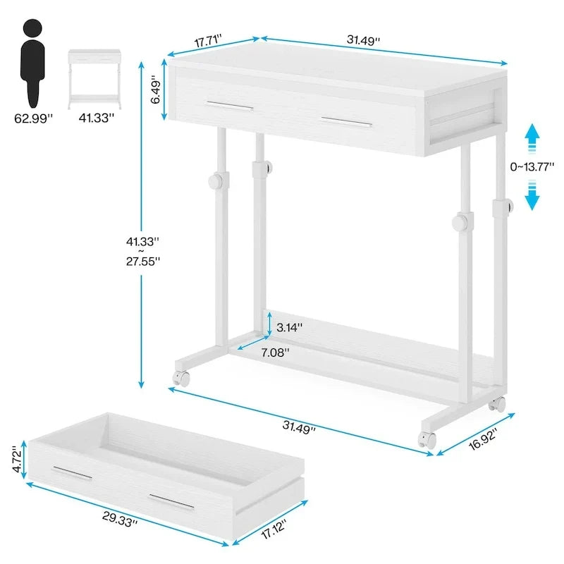 Bureau mobile portable pour ordinateur portable avec tiroirs