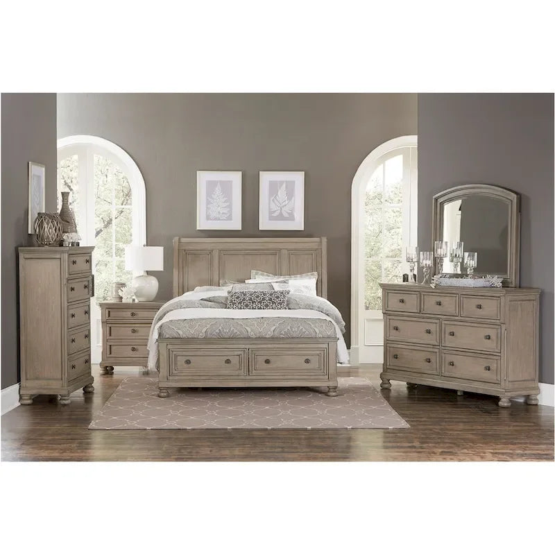 Ensemble de chambre à coucher Donald 3 pièces moderne gris avec lit traîneau de rangement et plateforme