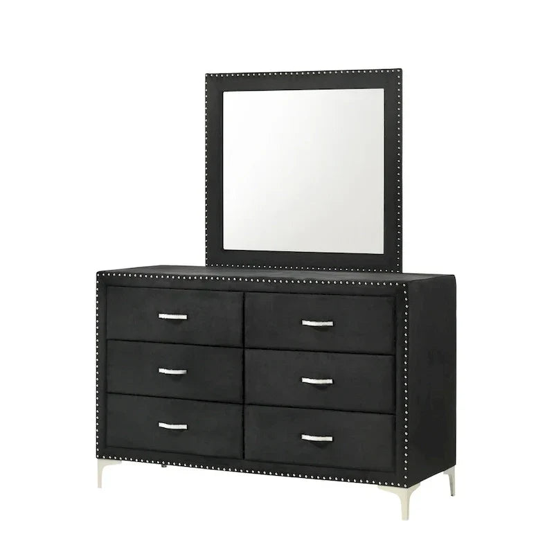 Lit King Sheridan Black Velvet avec tête de lit en velours touffeté et dossier d'ailes