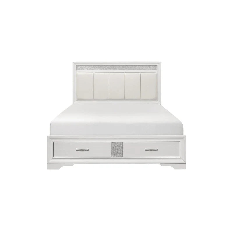 Lit plateforme de rangement Beatrice 4 pièces moderne en similicuir blanc