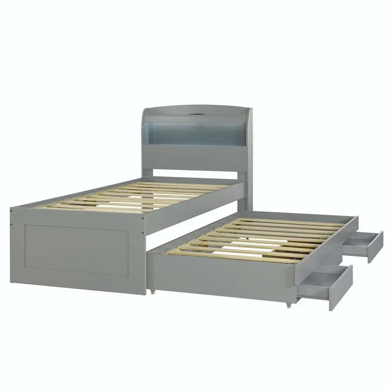 Lit plateforme Twin XL avec tête de lit LED et lit gigogne Twin