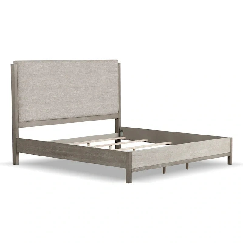 Furniture of America Cruz Ensemble de chambre contemporain 5 pièces gris en bois massif avec lit, 2 tables de chevet, commode et miroir
