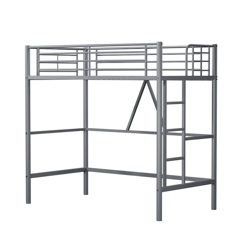 Lit mezzanine taille jumeau, cadre de lit en métal robuste avec garde-corps pleine longueur et escalier amovible pour juniors et adultes