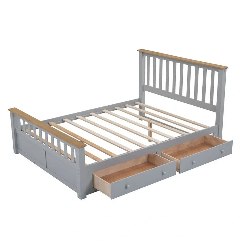 Lit plateforme en bois avec 2 tiroirs et support à lattes en bois
