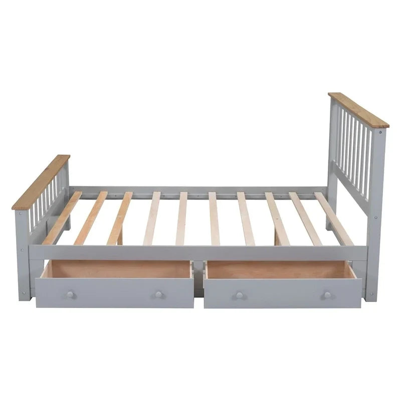 Lit plateforme en bois avec 2 tiroirs et support à lattes en bois