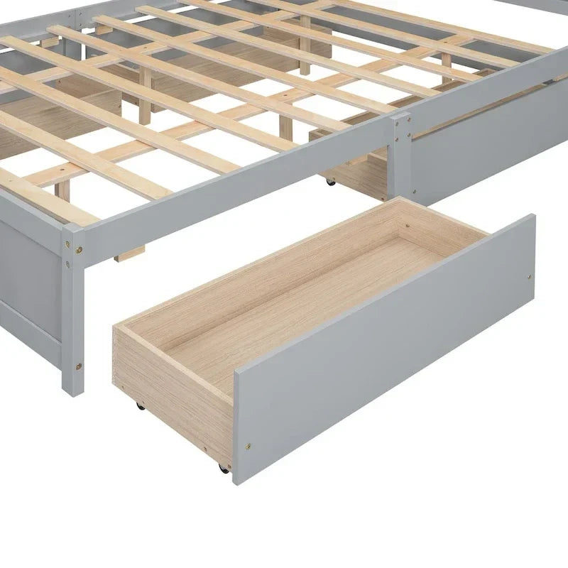 Lit plateforme Queen Size avec tête de lit de rangement et 4 tiroirs