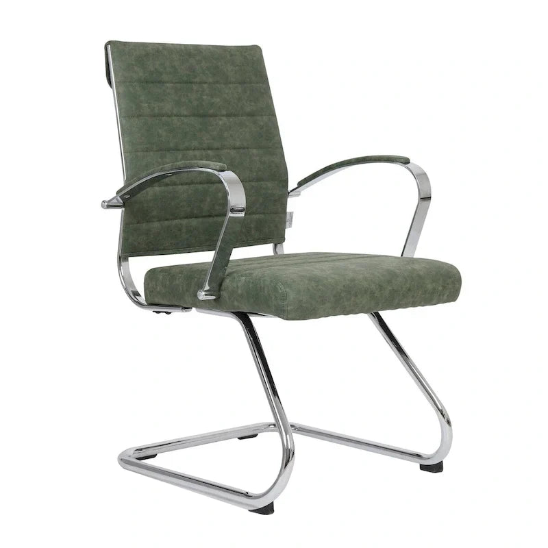 Chaise de bureau en cuir avec base luge en acier inoxydable Série Benmar par LeisureMod