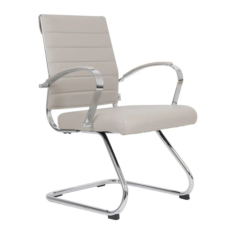 Chaise de bureau en cuir avec base luge en acier inoxydable Série Benmar par LeisureMod